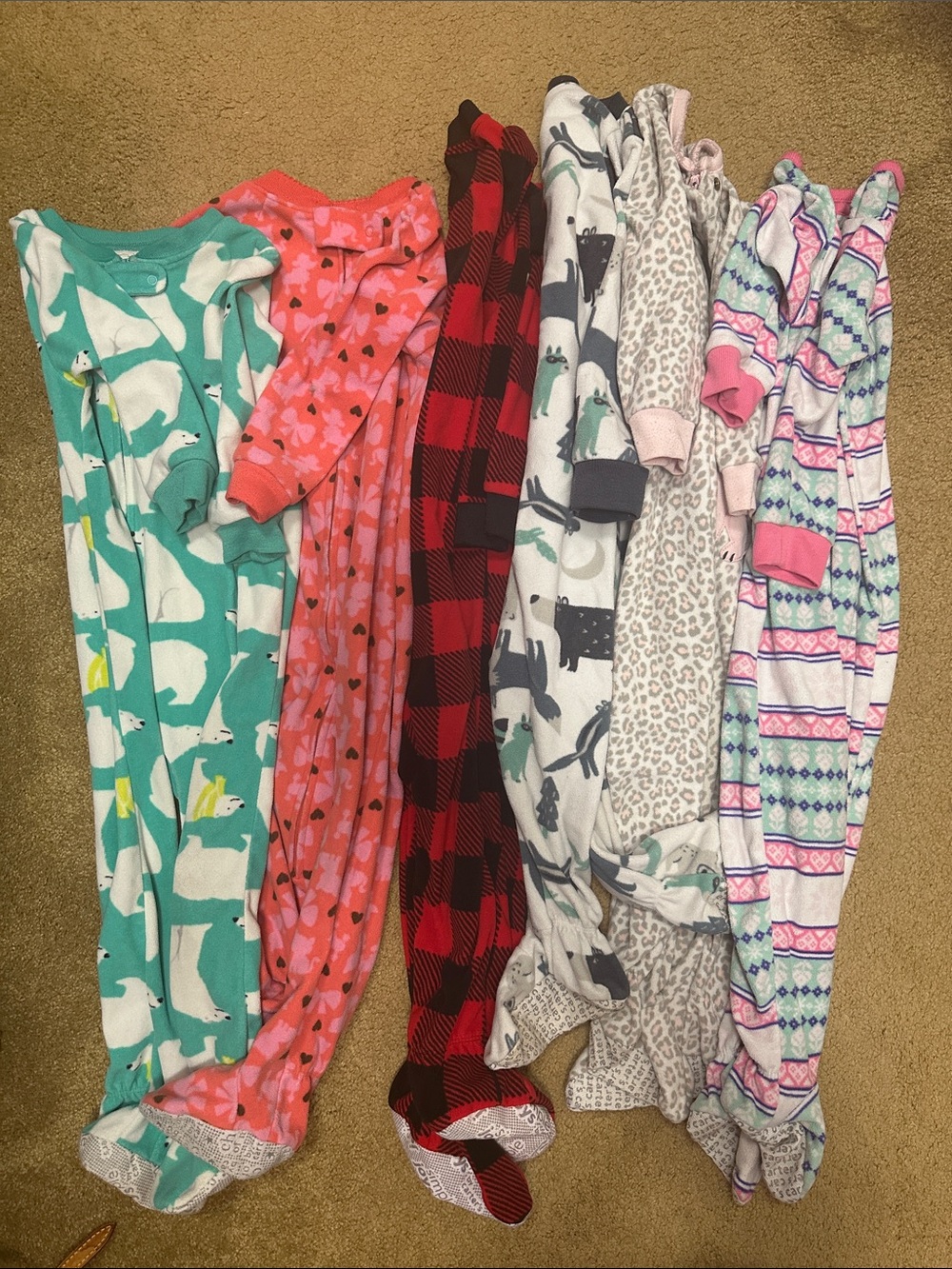 Carter's Kids Fleece Footie Pajama Bundle - Teal, Coral, Red, Gray, Pink, Purple